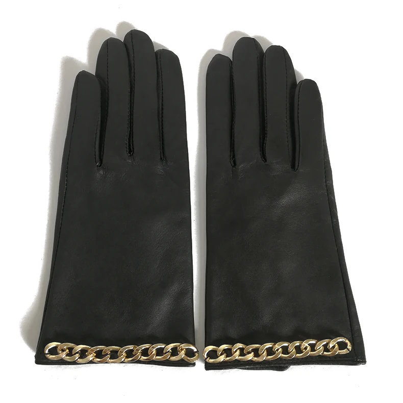 

Women's Autumn Winter Natural Sheepskin Leather Chain Glove Female Fashion Genuine Leather Touchscreen Driving Glove R995