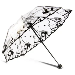 Transparent Umbrella Clear Rain Sunny Parasol Thicken Three Folding Advertising Women Men Compact Travel Windproof Waterproof