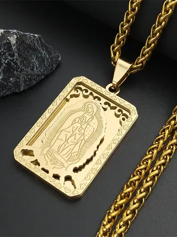 Hip Hop Virgin Mary Medal Our Lady of Guadalupe Necklace Stainless Steel Pendant Necklace Women/Men Jewelry virgen de guadalupe