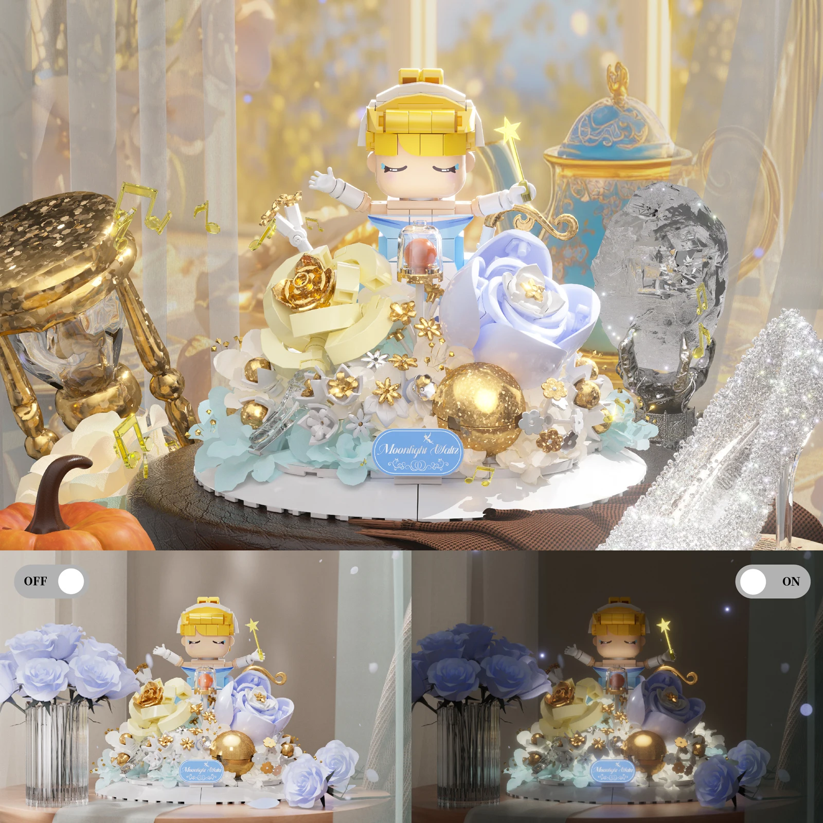 

400+PCS Fairy Tale Princess Building Blocks Kit Cartoon Anime Movie Figure Model with Light Creative Ornaments Toy Girls Gifts