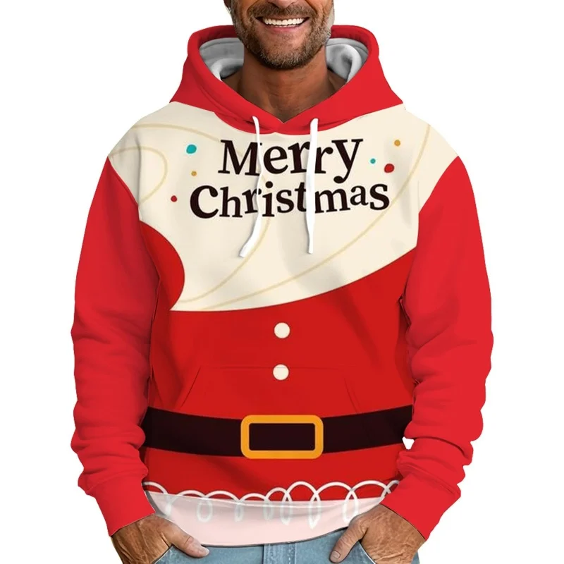 Felpa con cappuccio da Babbo Natale per uomo donna vestito da elfo di Natale pullover con stampa 3D felpe casual top felpa ampia a maniche lunghe