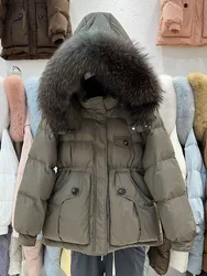 Natural raccoon fur Puffer Coats Down Winter Coat Female Fashion Parkas Thick Loose Down Jacket Windproof Hooded Women Jacket