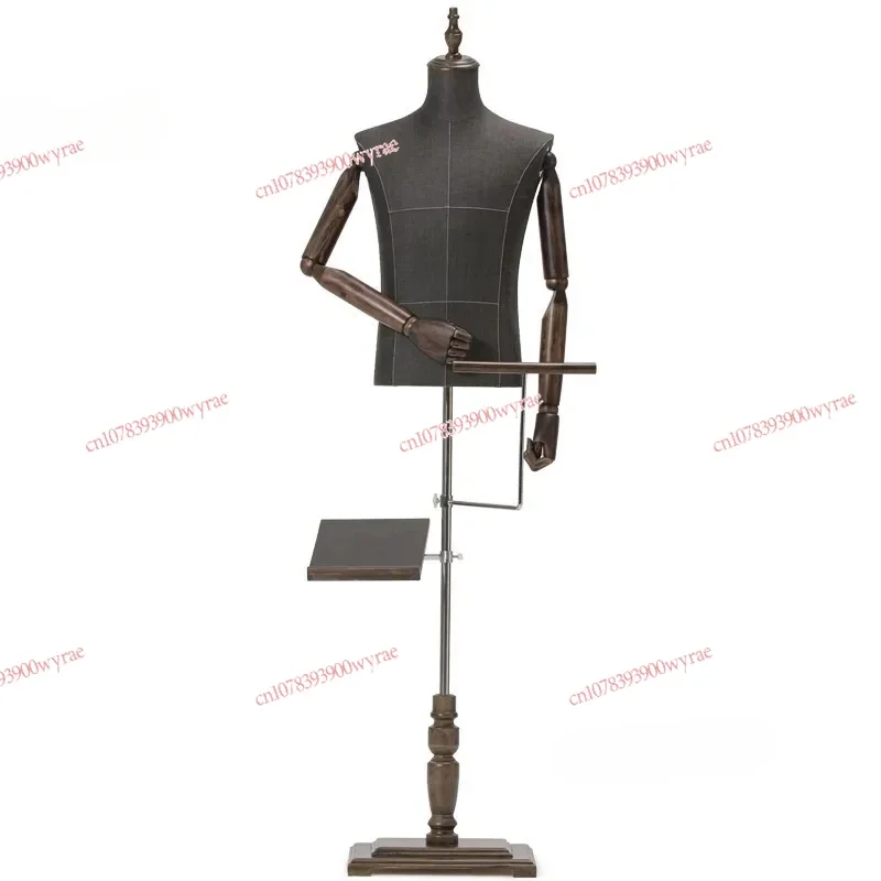 Wooden Arm Male Mannequins Props Bust Model High-end Clothing Store Suit Display Window Mannequin Body Adjustable Height Stand