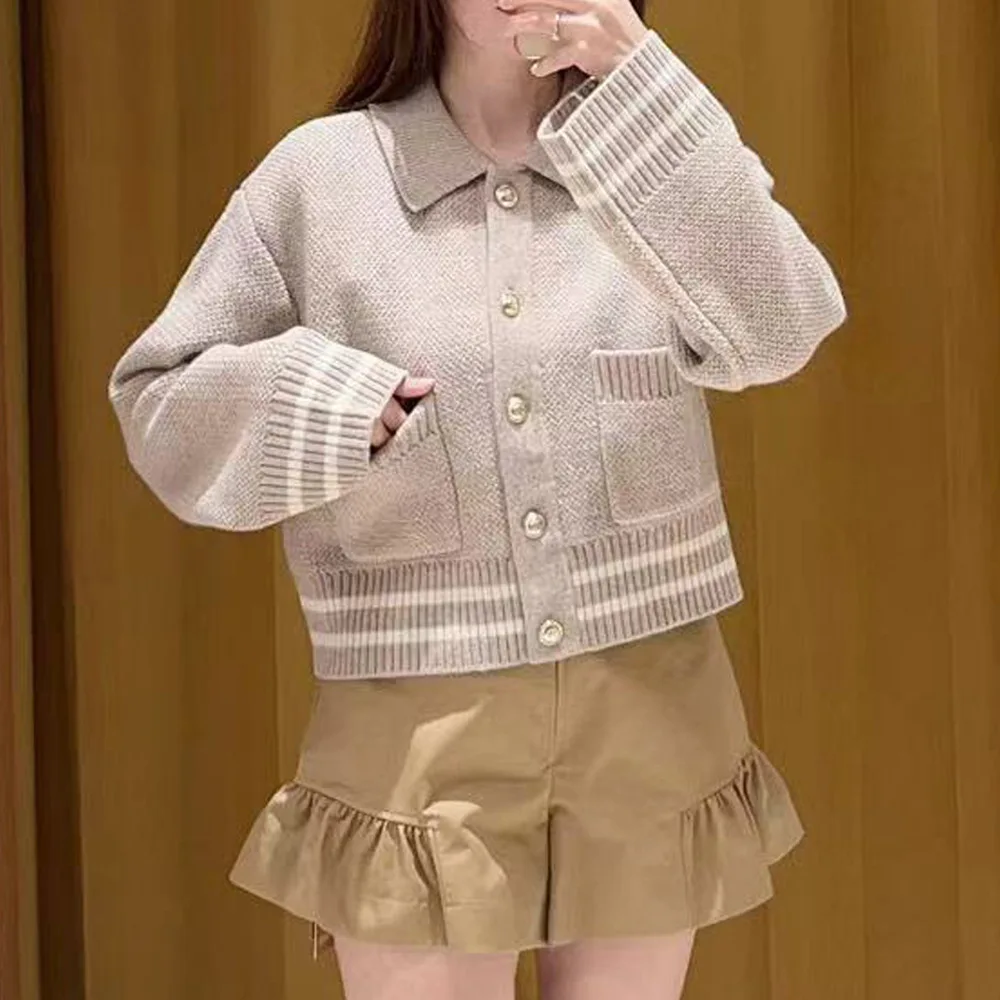 

Autumn Winter Women's Loose Warm Single-Button Sweater Coat Turn-down Collar Comfortable Fitting Cardigan Knittedwear