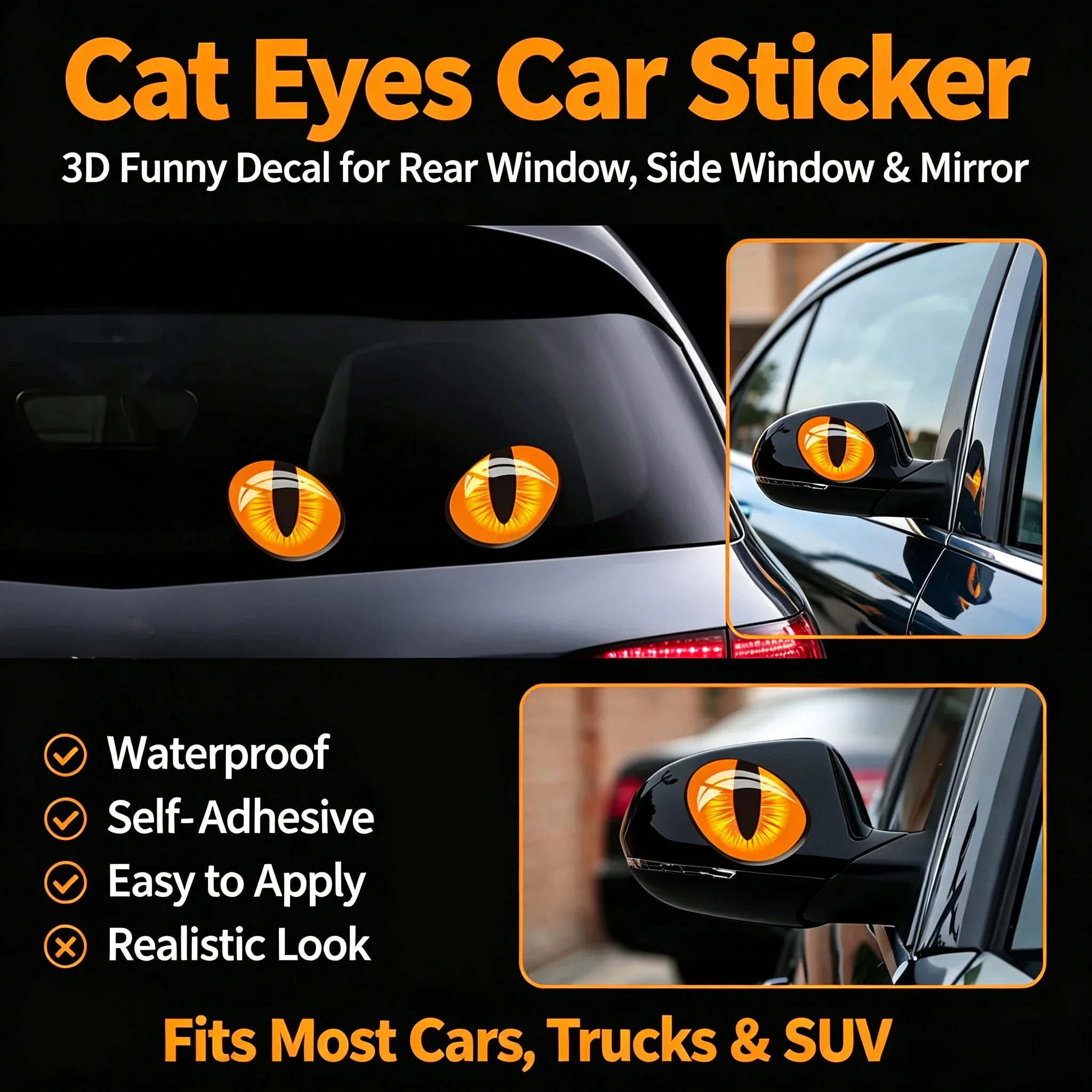 Lifelike 3D Effect Cat Eye Stickers for Car Mirror Tail Window High Simulation Vibrant Colors Cartoon Decal Exterior Accessories
