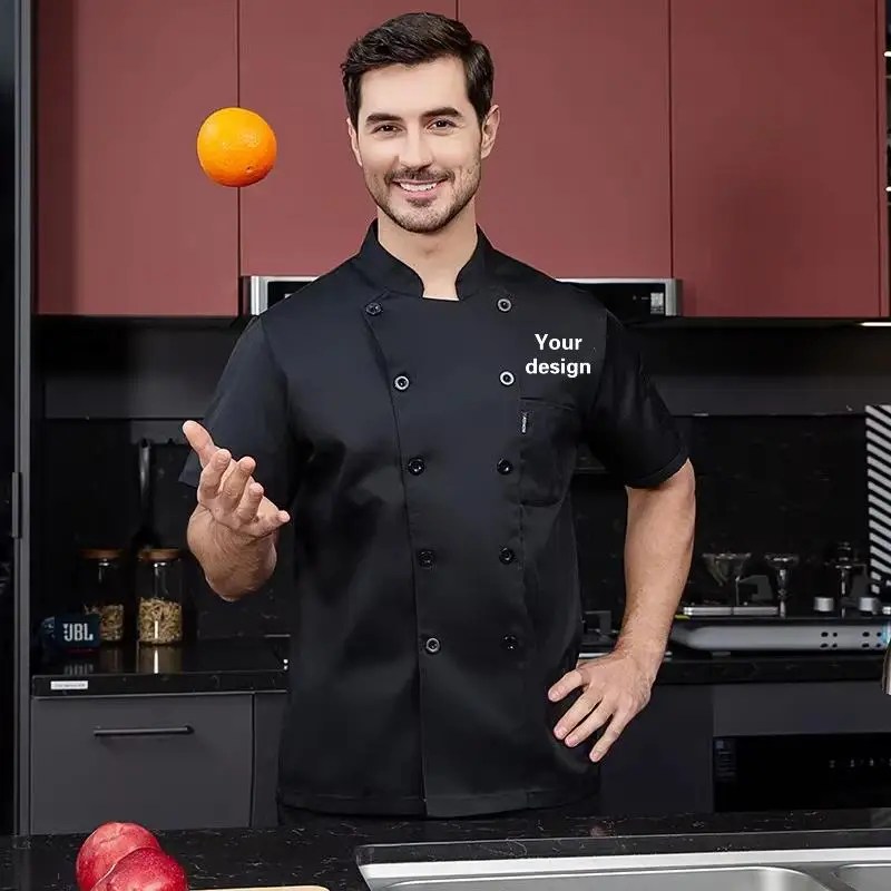 Chef Uniform Work Uniform Men's Customized Name Print Logo Shirt Jacket Bread Restaurant Cake Shop Kitchen Work Clothes