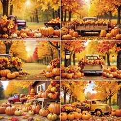 MOON.QG Thanksgiving Autumn Decoration Photograph Backdrop Farm Pumpkin Truck Photo Studio Background for Photoshoot Accessories