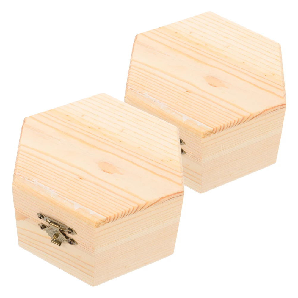 

2pcs Wooden Jewelry Box Vintage Small Wood Trinket Storage Organizer Diy Craft Unfinished Box For Home Store Travel Natural Pine
