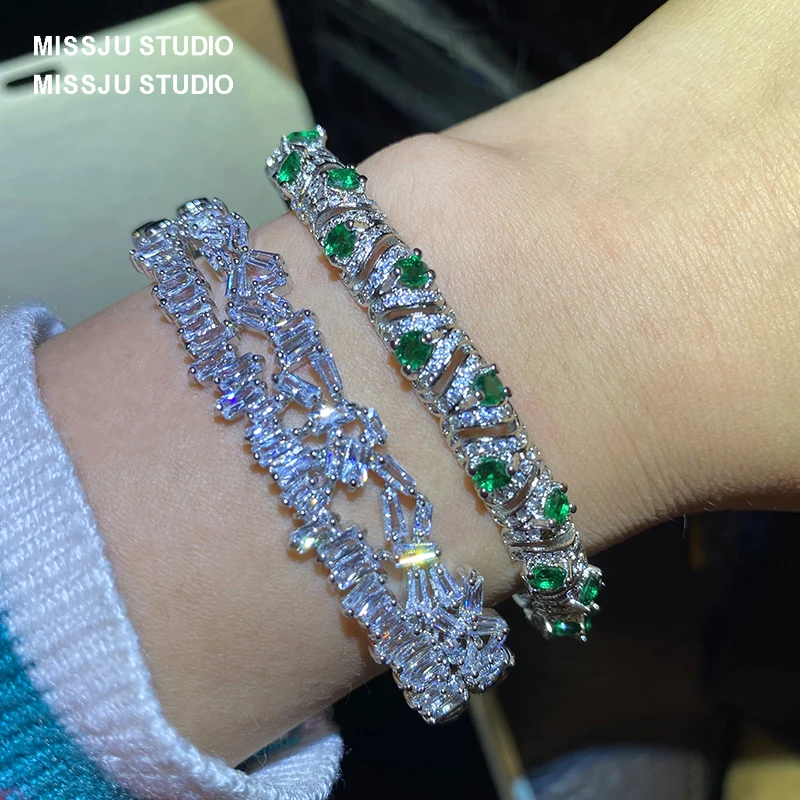 Wu Lingzhi-Irregular Diamond Bracelet, Green Hand Decoration, Adjustable Opening, Luxury, Top Quality, Elegant, New Arrival