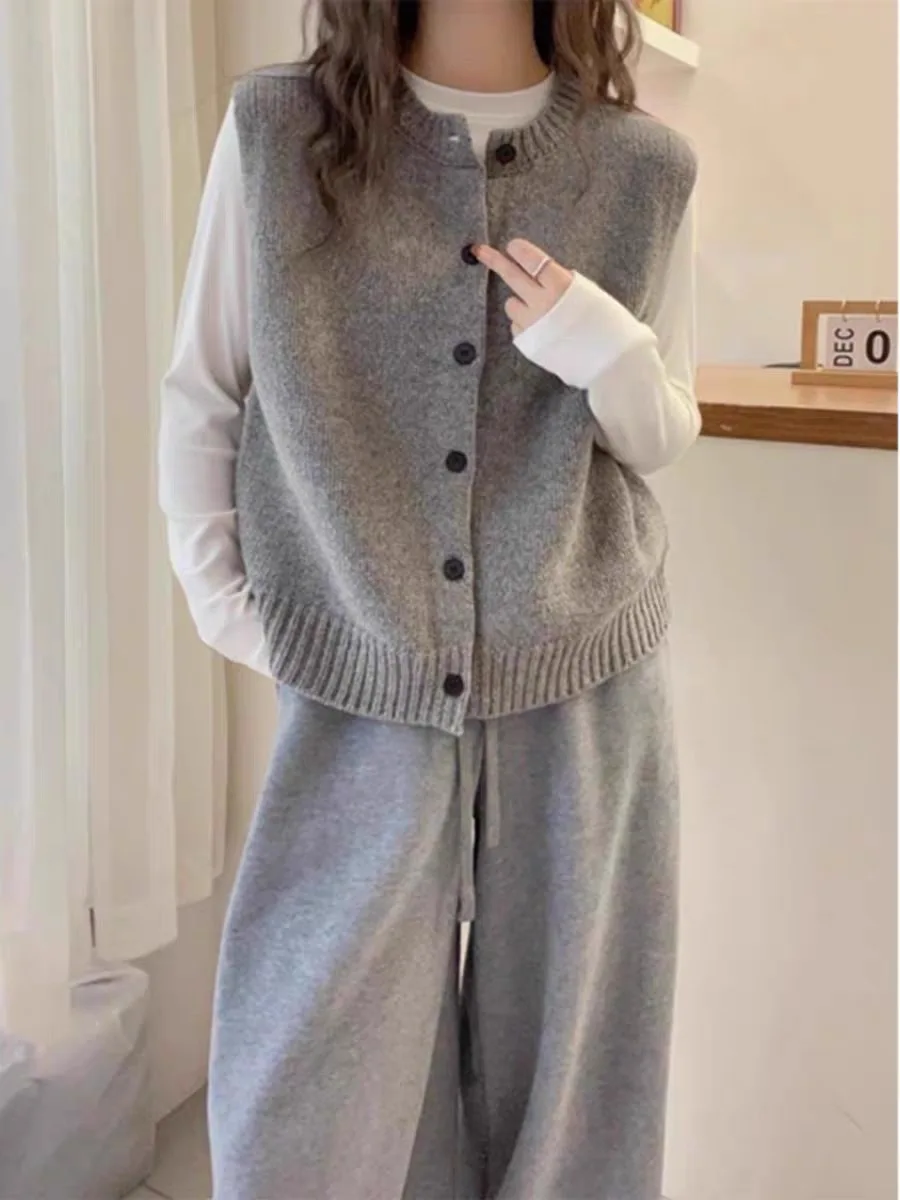 

Autumn Winter Women's 00 Pure Wool Knitted round Ne Open Cardigan Vest Warm Inner Wear Top Faion Commute Sle Loose Fit