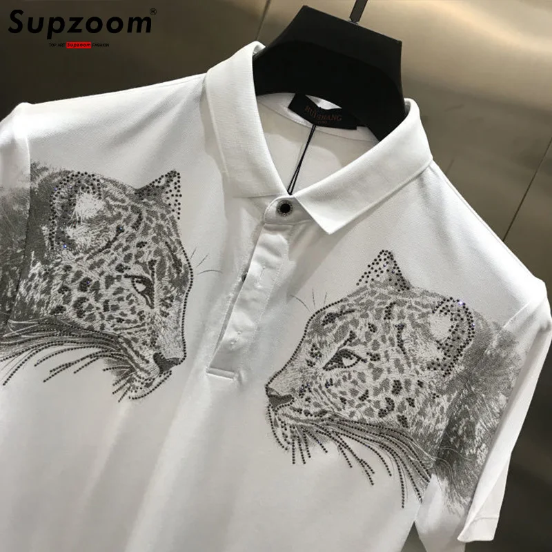 Supzoom 2024 New Arrival Tiger Head Printing Short Knitted Casual Solid Polos Summer T Shirt Men Leisure Cotton Tshirt