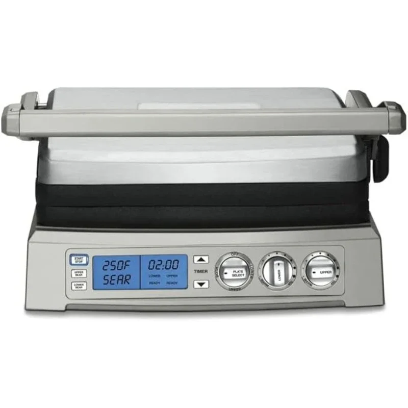 

Elite Griddler, Stainless Steel with User-friendly Digital Controls, Dual zone temperature control blue LED indicator lights,