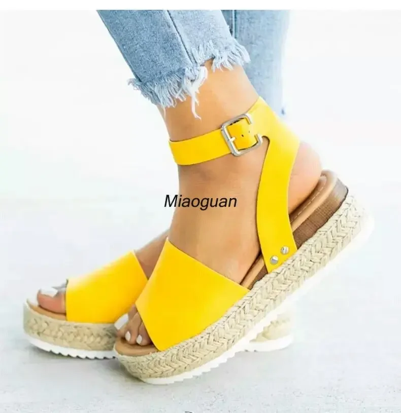 Women\'s Espadrilles Casual Sandals Slip on Suede Sandalias New Summer Striped Platform Wedges Woman Mules Breathable Large Size