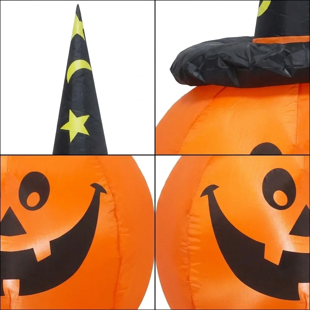 Inflatable Halloween Pumpkin with Witch Hat for Seasonal Porch Setup Built-in Glow Effect 9.8 ft Power Cord US Power Adapter