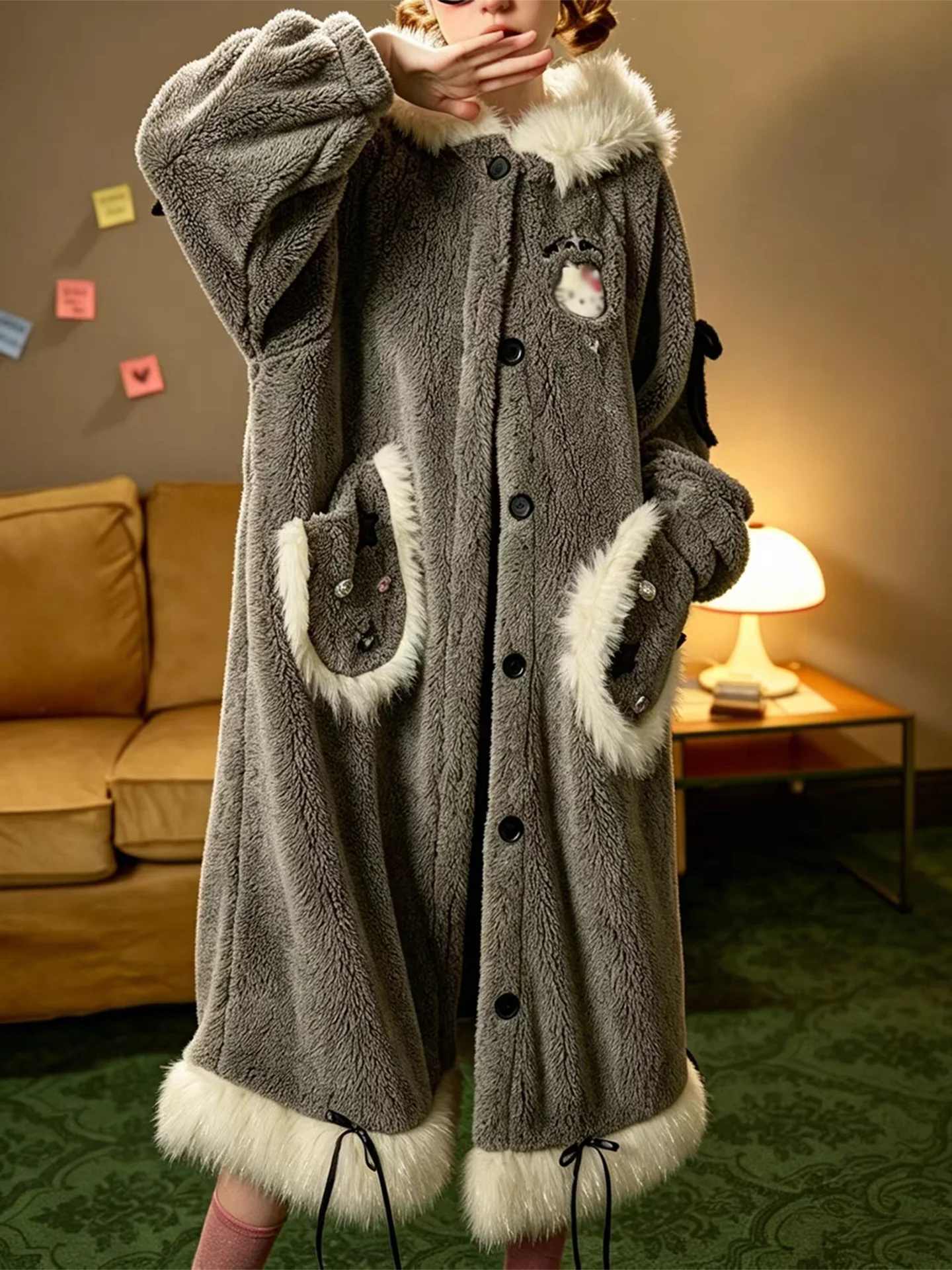 thick-coral-fleece-robe-women's-winter-new-style-long-hooded-flannel-cartoon-home-clothes-set-can-be-worn-outside-youth-size