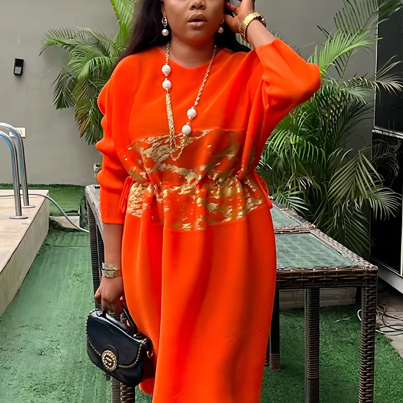 ANLA حجم كبير فستان مطوي المرأة الأفريقية حفلة موسيقية الملابس عادية فاخرة مساء حفلة مذهب فساتين أنثى موضة 2025 7AN5689 #3