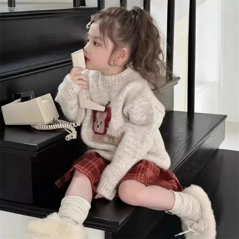 

Fashion Simple Casual Plaid Dress Korean Simple Style Dress Skirt Girls Red Plaid Skirt Children 2025 New Autumn Collection