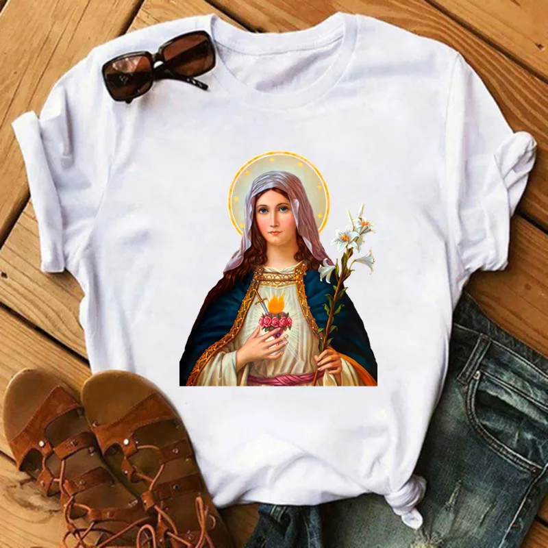 Virgin Mary Lady Catholic Christian Patches for Clothes Heat Transfer Thermal Stickers DIY T shirt Iron on for Women Appliqued