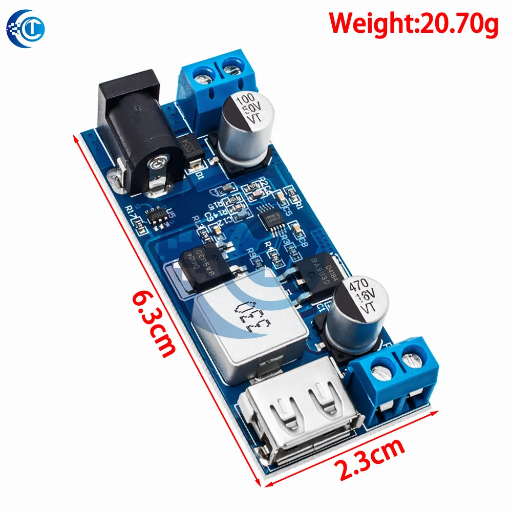 LM2596S 5A Buck Converter with USB Port 12V/24V to 5V Adjustable Step-Down Power Supply Module