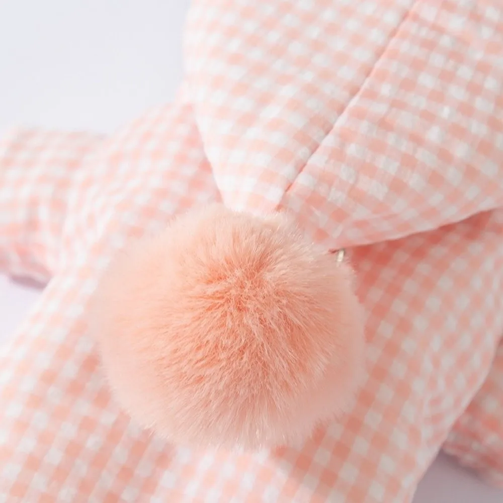 

Dog Bodysuit Plaid Design Winter Warm Dog Clothes Four Legged Cozy Dog Jumpsuit Thicken with Ball Dog Hooded Coat Outdoor Walk