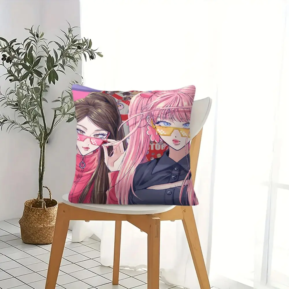 Y2K Pink Twin Pony Pixel Shades Throw Pillow Cushion Accent Pillow 45×45cm Includes Pillow Core Teen Bedroom Sofa Decor Cushion
