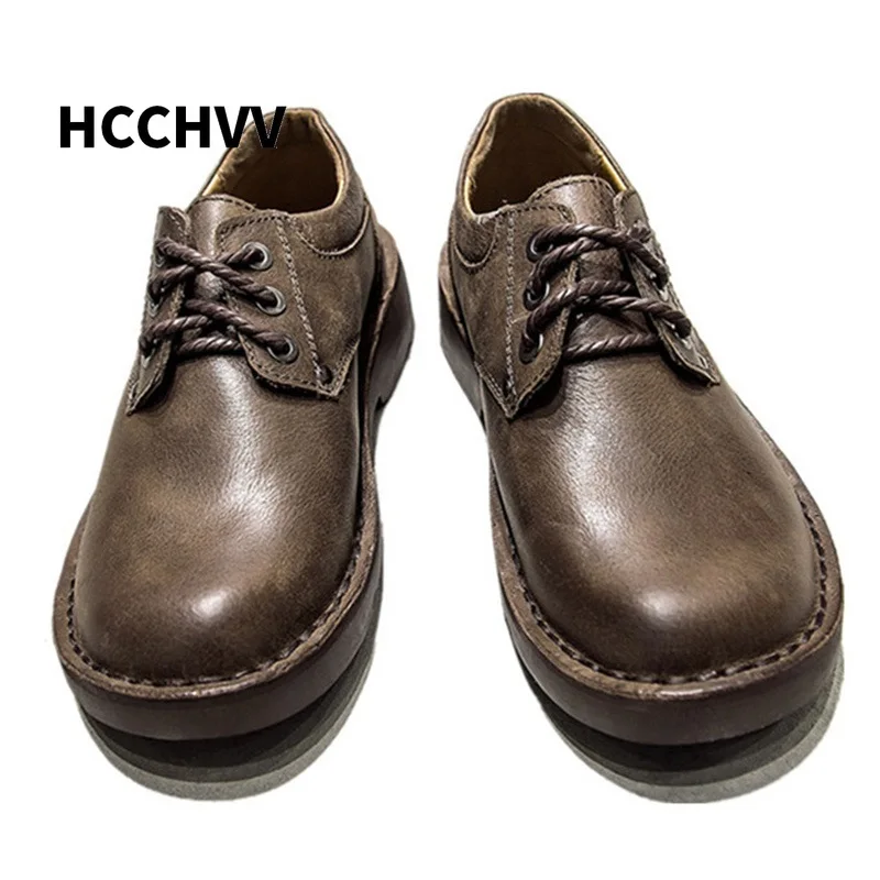 

British Style Retro Men Casual Shoes Lace Up Work And Safety Full Grain Leather Shoes Man Outdoor Round Toe Oxfords shoes