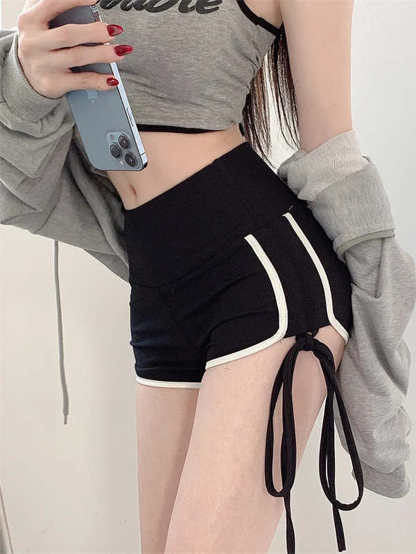 Damskie sportowe szorty z wysokim stanem, stringi, letnie, cienkie, szybkoschnące, codzienne, krótkie spodenki, spodnie do jogi, odzież outdoorowa