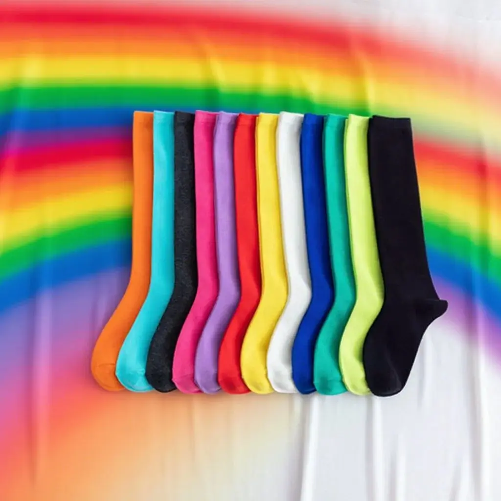 

Универсальные дышащие хлопковые носки средней длины цвета макарон для мужчин и женщин, модные носки с ворсом, комплект носков радужного цвета