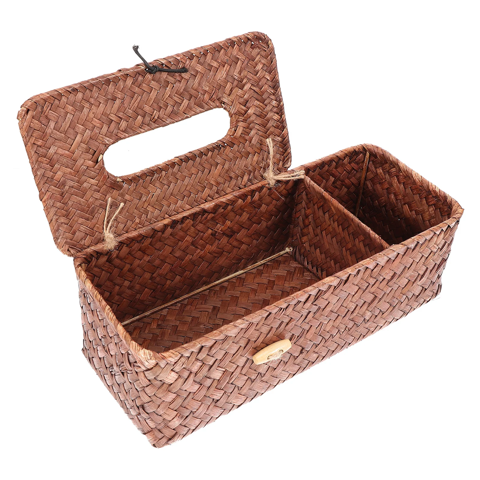 

Woven Tissue Box Cover Natural Seaweed Metal Frame Rectangle Tissue Holder for Home Office Car Decorative Napkin Box