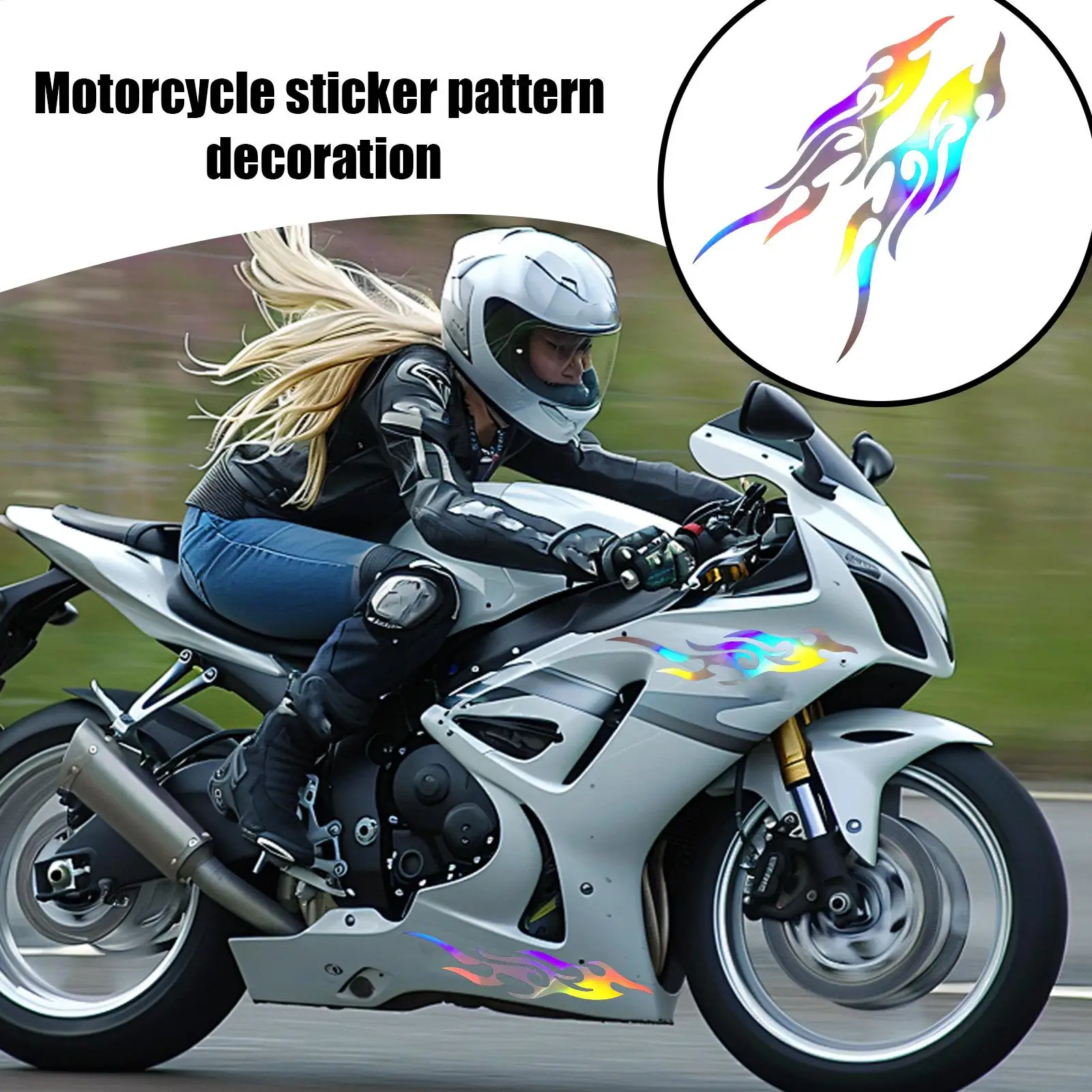 

PVC Motorcycle Flame Stickers 2 Pieces Weatherproof Emblem Cool Designs for Bumper Truck Golf Cart Mailbox Window Suitcase