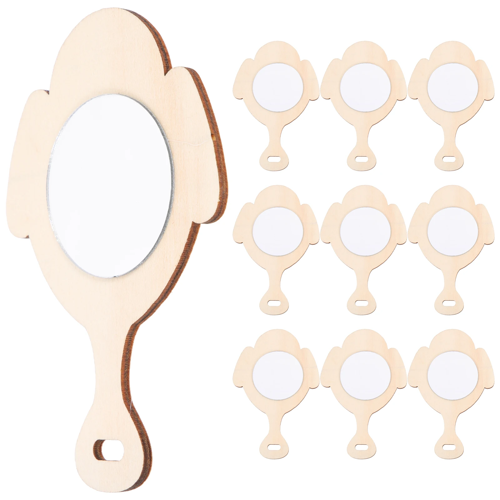 

10pcs Kids Mirrors Delicate Handheld Mirrors Unfinished Diy Craft Accessory Cute Mini Mirror For Kids Wooden Decorative Display