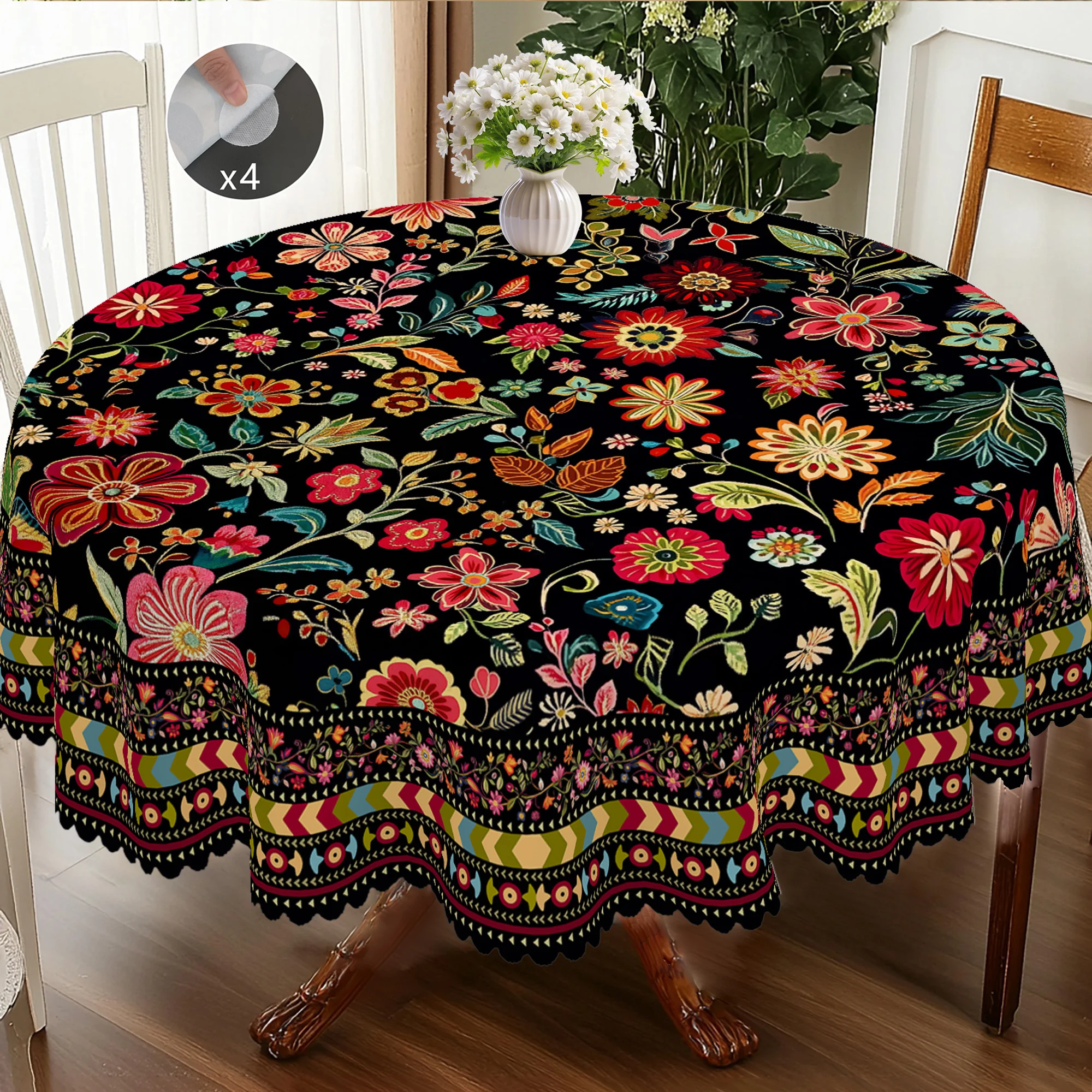 1 Piece of Bohemian Retro Farmhouse Style Tablecloth, Moroccan Country Colorfulful Flower and Stripesd Pattern Design, Suitable for Spring and Summer Camping Style Picnic, Garden Birthday Party, Kitchen Accessories, Restaurant Terrace, Tablecloth for Indoor and Outdoor Use, Perfect Gift for Friends, Multiple Sizes Available