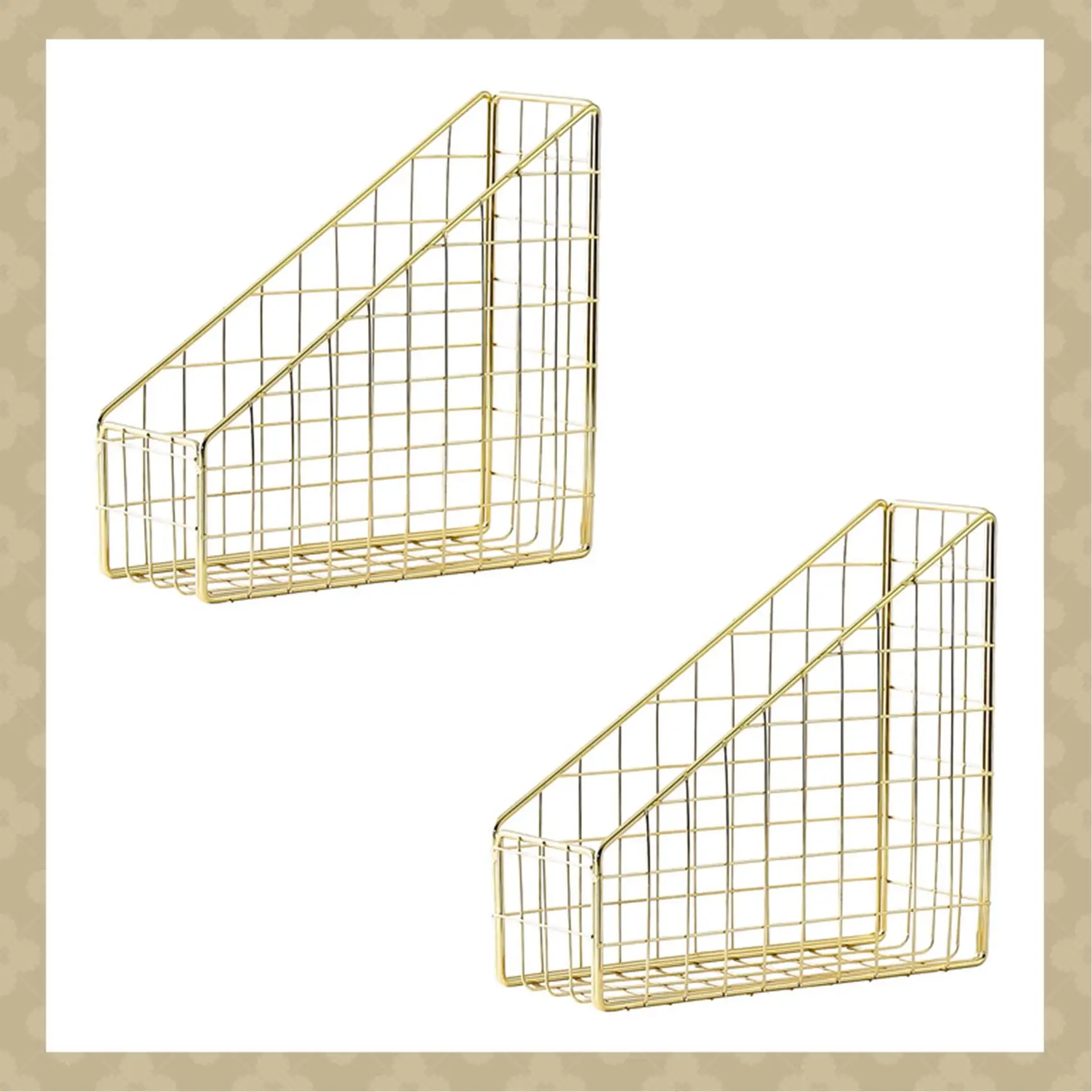 AB45 2X Gold Electroplated Iron Book Holder Desktop Shelf File Magazine Book Stand Office Home Stationery Organizer Holder