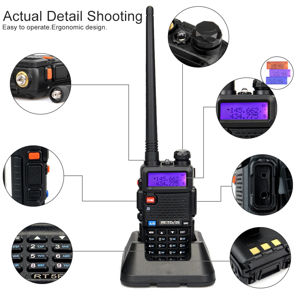 RETEVIS RT5R Handy Walkie Talkie 5W VHF UHF USB Ham Amateur Two-Way Radio Stations PTT Walkie-Talkies for Baofeng UV-5R Hunting