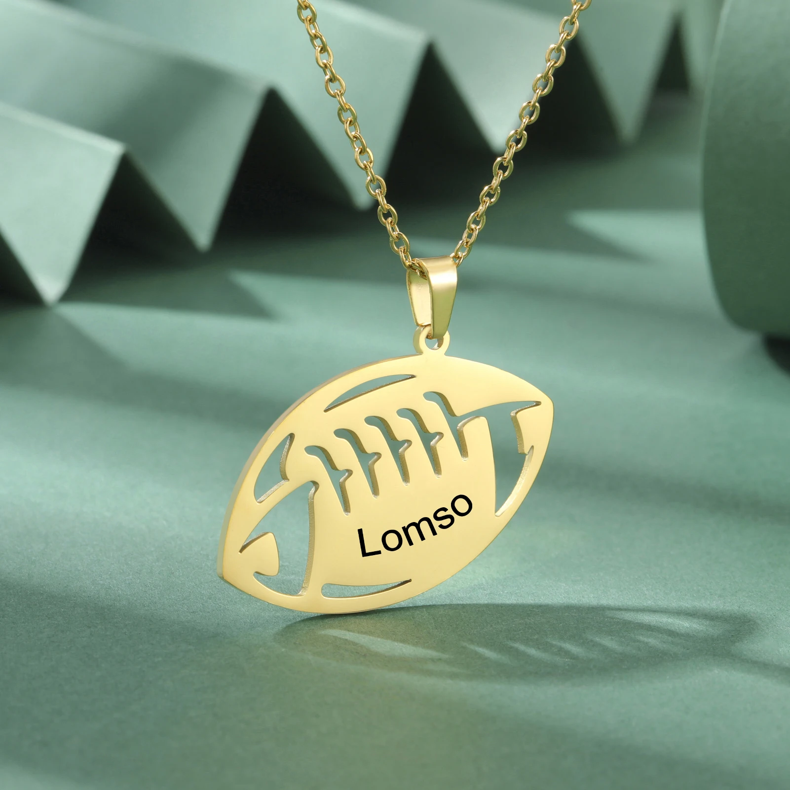

Lemegeton Custom Name Rugby Necklace Stainless Steel Jewelry Men Women American Football Pendant New Year Valentine's Day Gifts