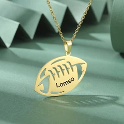 Lemegeton Custom Name Rugby Necklace Stainless Steel Jewelry Men Women American Football Pendant New Year Valentine's Day Gifts