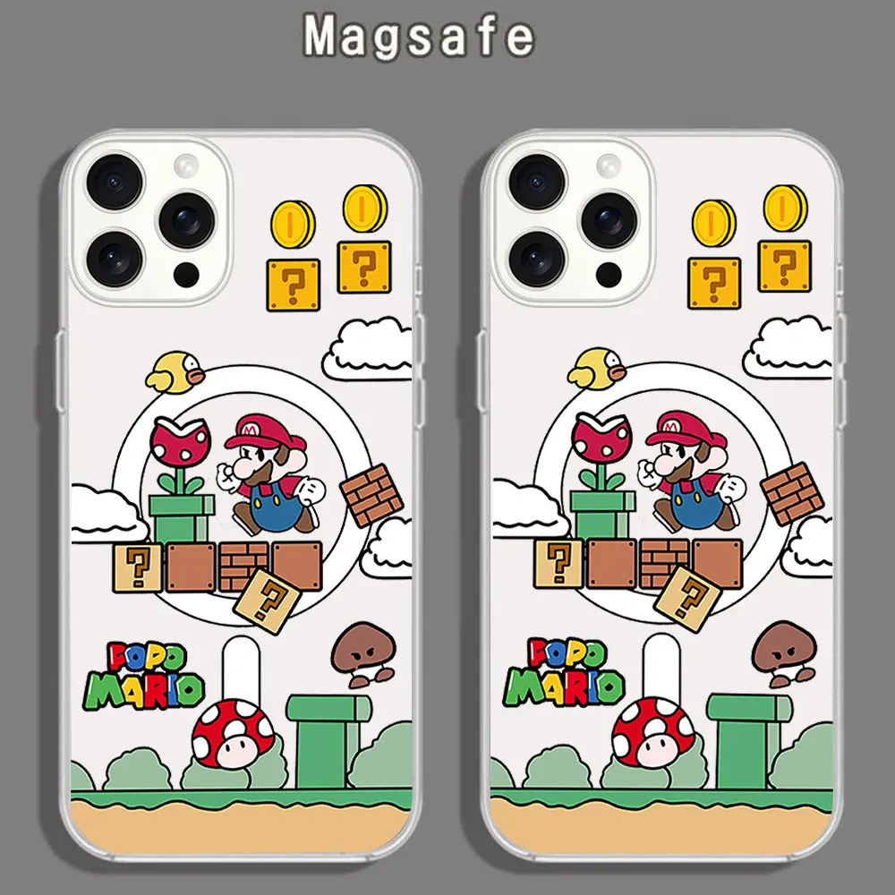 Cute Supers M-Marios Cartoon Phone Case for iPhone 12 11 13 14 15 16 Max Pro Plus Magsafe Magnetic Wireless Cover