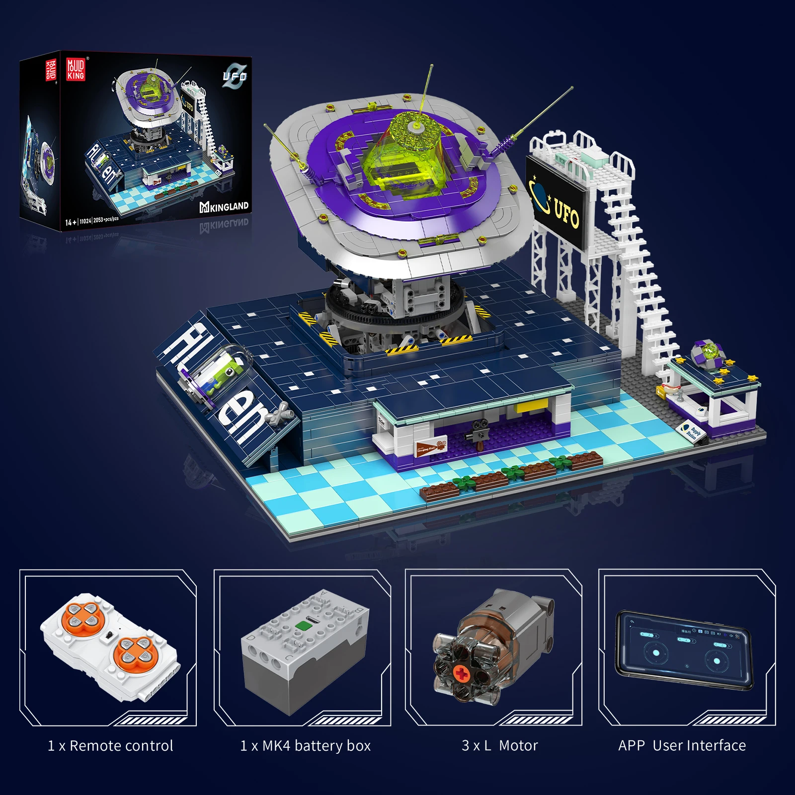 MOLD KING Stazione di monitoraggio UFO alieno 11024 Set di blocchi di costruzione RC Giocattolo tecnico con telecomando per bambini Regalo di Natale