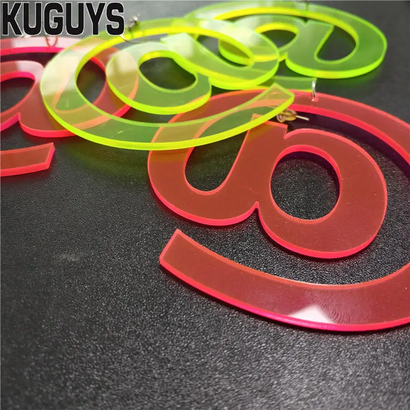 Big Dangle Drop Earrings for Women Girls Neon Green Hot Pink Round Fashion @ Jewelry Acrylic HipHop Dancer DJ DS Accessories