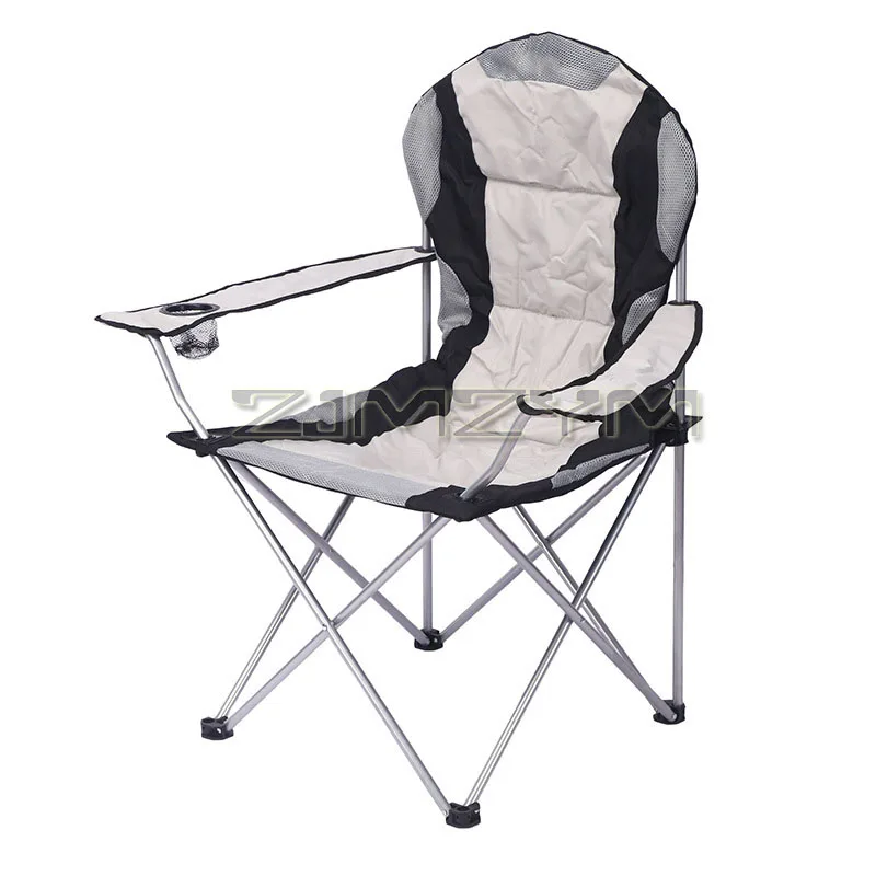 Support 120KG Folding Chair Outdoor Leisure Beach Chair Portable With Carry Bag Armrest Cup Holder Metal Picnic Garden Chair