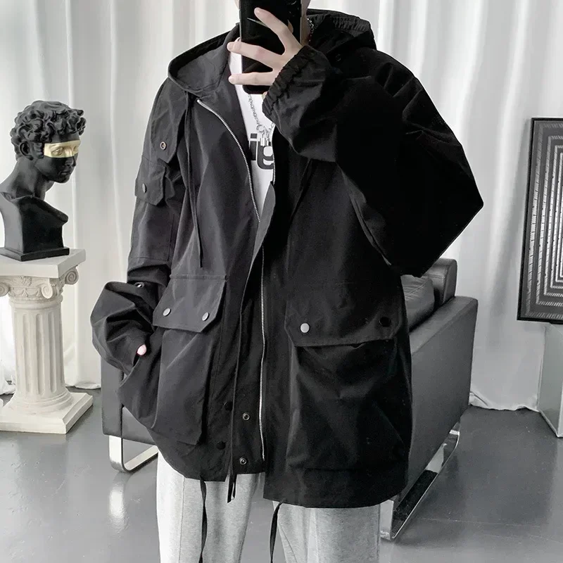 

Autumn Winter Cargo Jacket Japan Style Men Muti-Pockets High Quality Hooded Zipper Jackets Streetwear Outdoor Jacktes Men