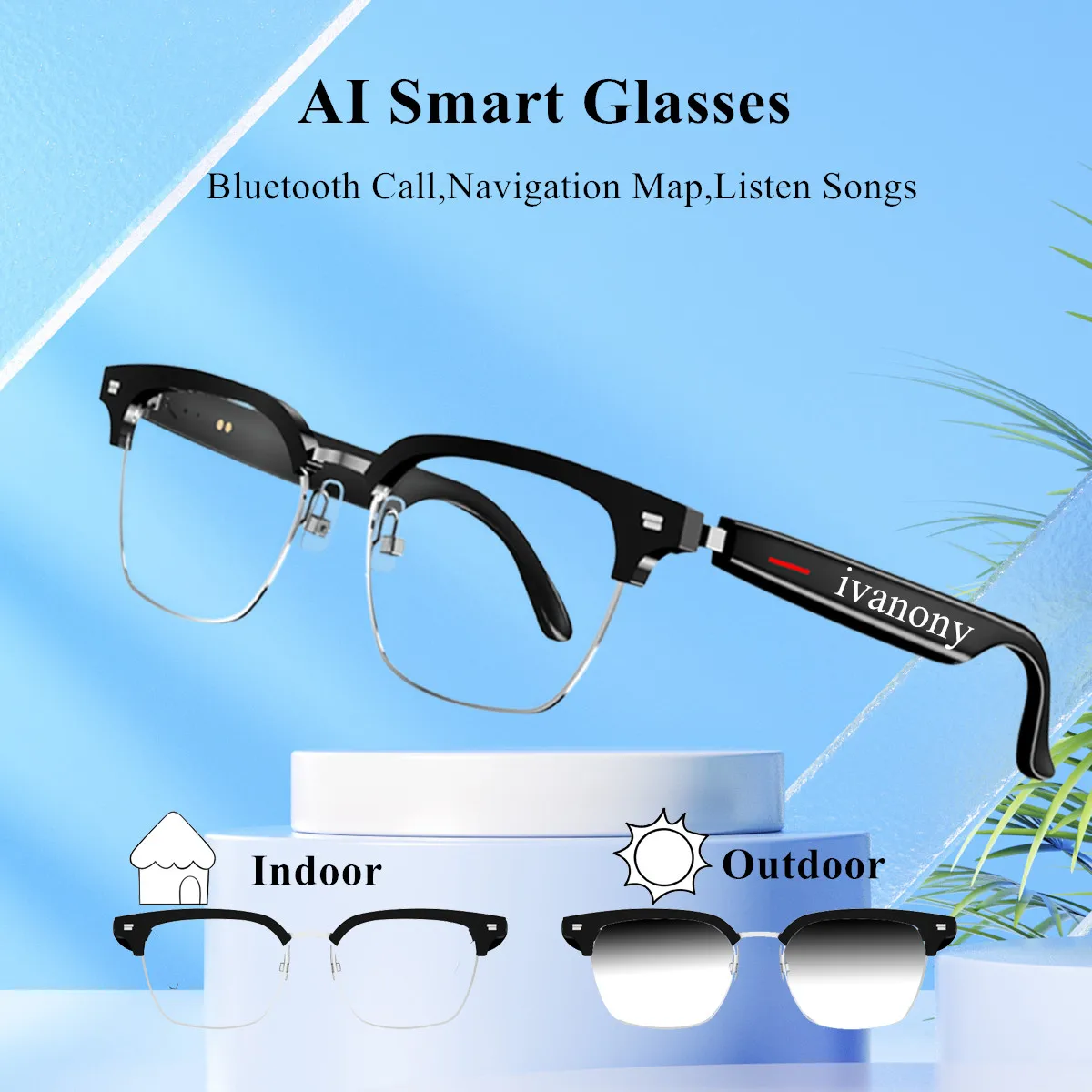 

Color-Change Smart Glasses for Men Women Prescription Lenses Listen Songs Map Navigation Receive Call AI Voice Smart Eyeglasses