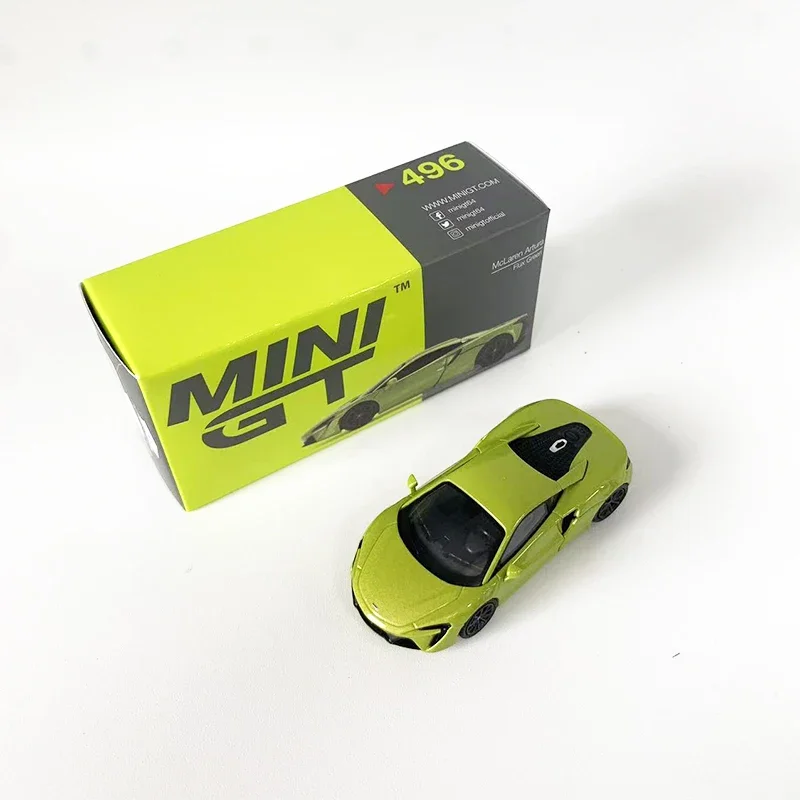 Colección de vehículos deportivos fundidos a presión de aleación de coche modelo MINIGT 1:64 # 496 LHD Verde Manzana