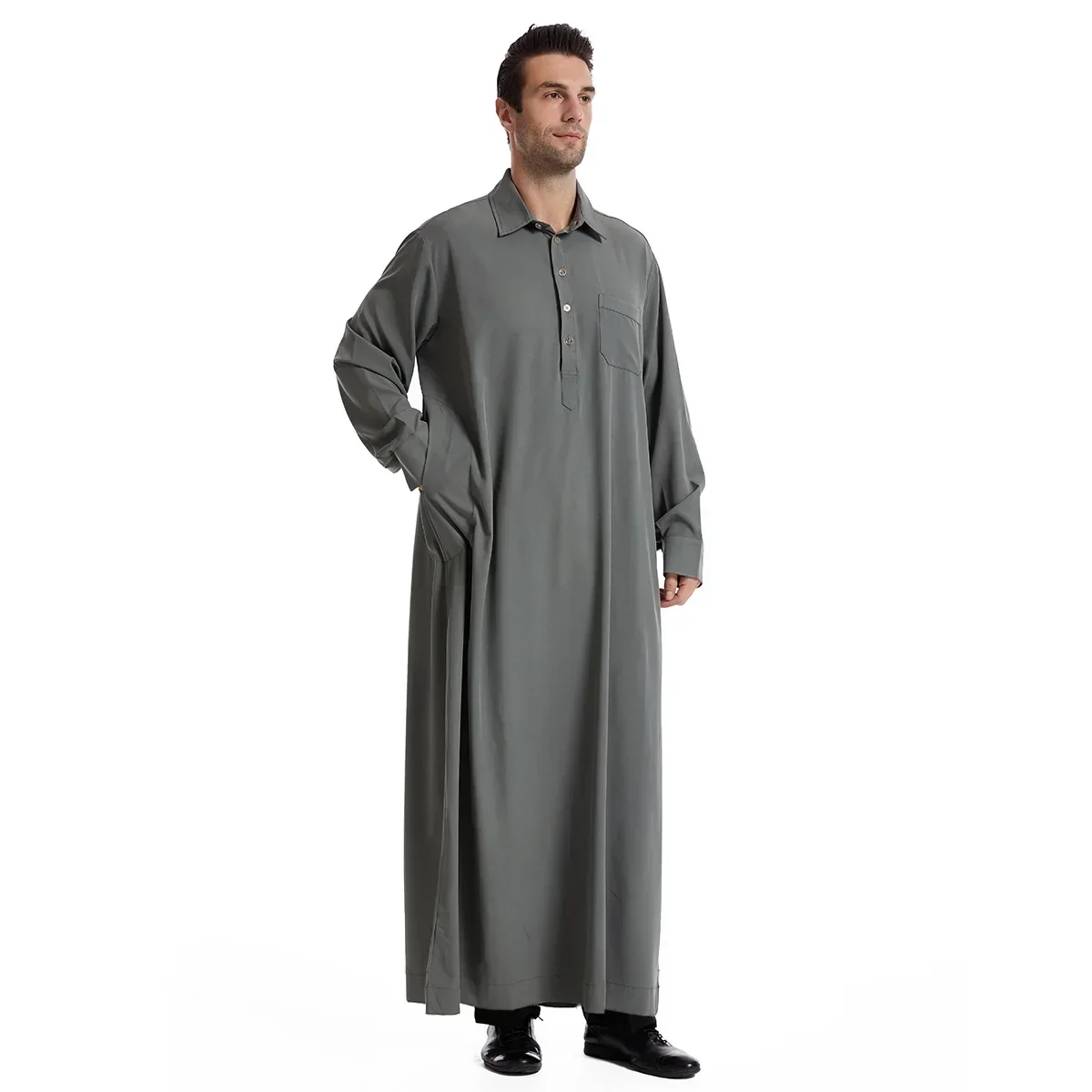 New Style Muslim Lapel Button Robes for Middle Eastern Turkish Men Dubai, United Arab Emirates Saudi Arabian Ethnic Muslim Robes