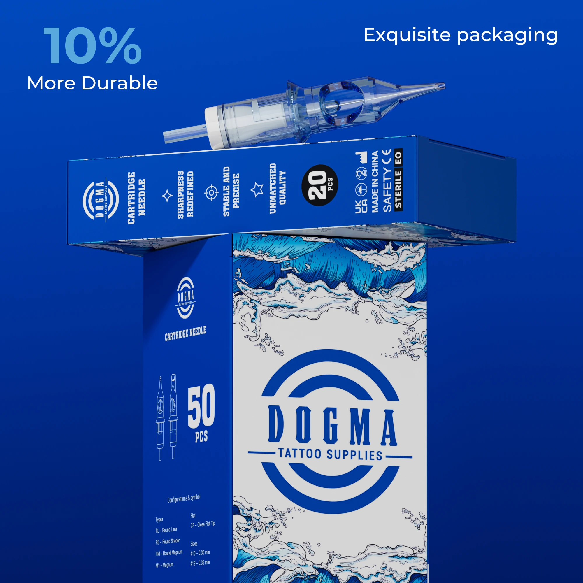 DOGMA 50pcs Tattoo Cartridges RL/RM 0.3/0.35mm Professional Makeup Disposable Safety Sterilized Needles for Tattoo Machine Pen