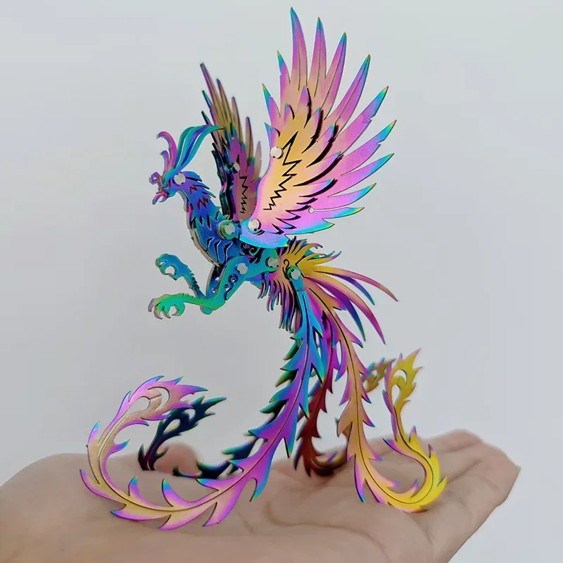 Microworld 3D Metal Puzzle Toys Colorful Phoenix DIY Screw Nut Assembled Jigsaw Adult Birthday Gifts For Animal Model Ornaments