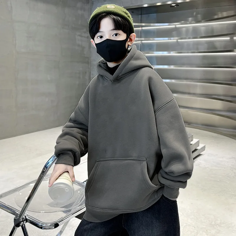 ملابس الأولاد لخريف وشتاء 2025 مع قلنسوة وأكمام طويلة من المخمل الصلب تي شيرت للمراهقين للأطفال فضفاض 4 6 7 8 9 10 11 12 سنة