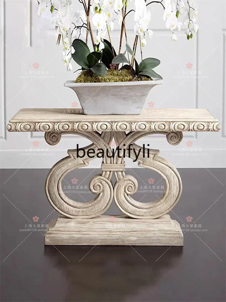

A53 American country solid wood carving flower porch table decorative table European retro old gold-painted porch cabinet foyer