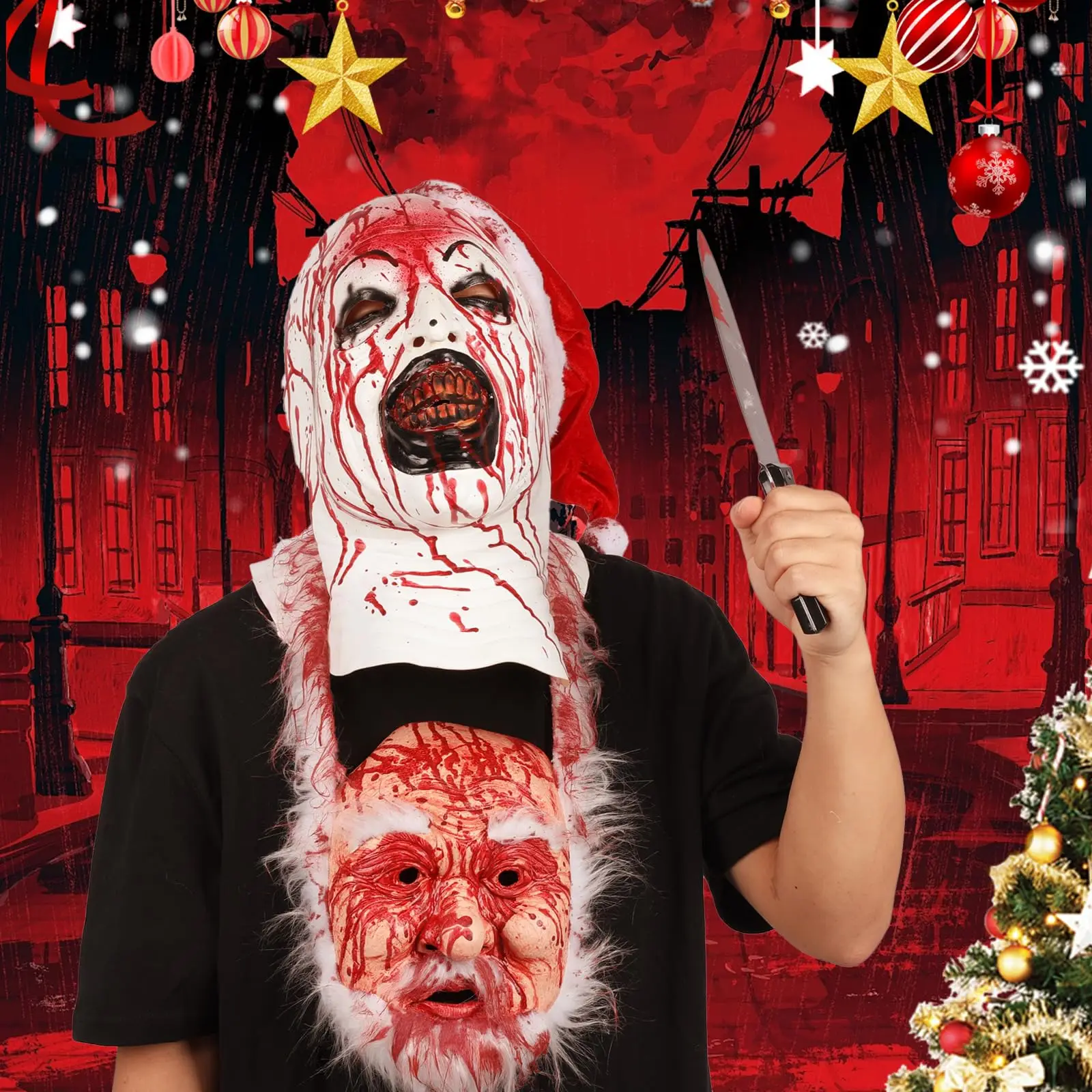 블러디 클라운 마스크 아트 더 클라운 라텍스 마스크 무서운 킬러 풀 헤드 헬멧 할로윈 코스프레 의상 소품 성인용