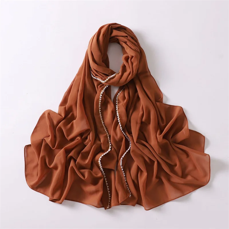 2023 Fashion Loop Perlen Perlen Blase Chiffon Instant Hijab Schal für Frauen-ein Statement mit einem muslimischen Kopftuch! 175*70cm